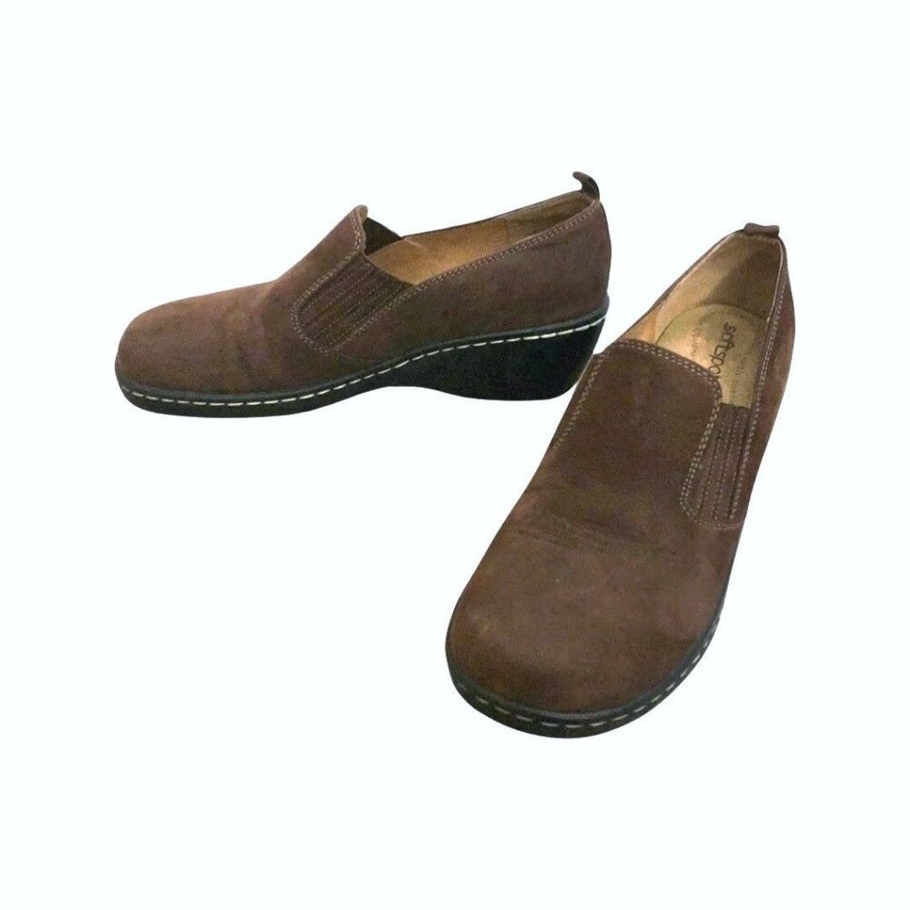 Softspots Womens 8.5 Narrow Shoes Brown Suede Wedge Clogs Slip On